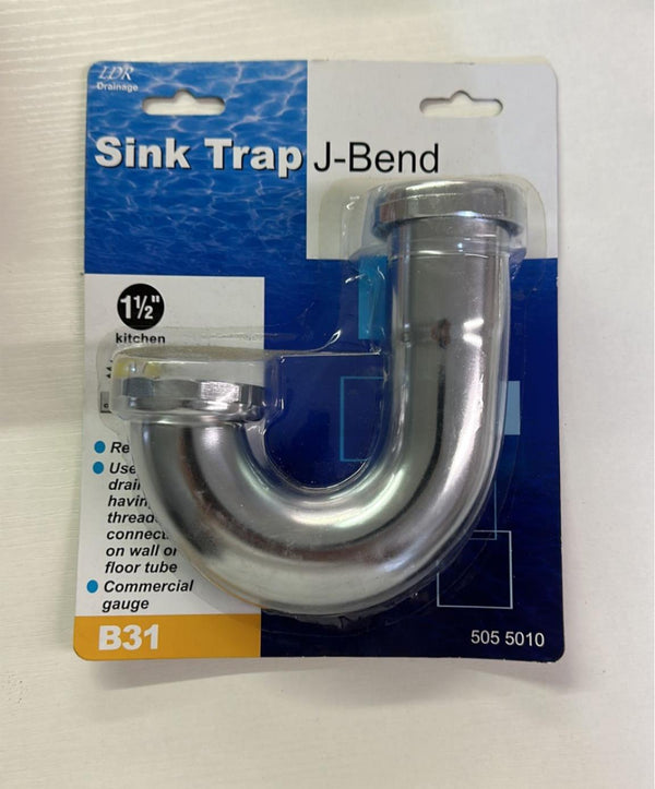 LDR 505 5010 Drainage 1-1/2-Inch Heavy Duty 17 Gauge Sink Trap j-Bend Chrome