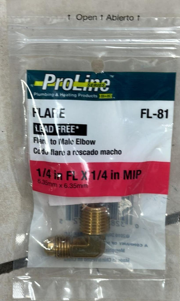 Pro Line FL-81 Flare to Male Elbow 1/4 In FLX 1-4 In Lead Free