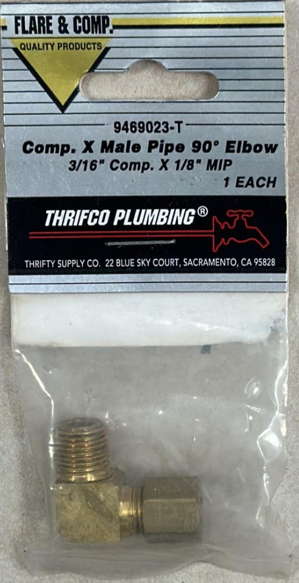 Thrifco Plumbing Flare 9469023-T Comp X Male Pipe 90 Elbow 3/16 Comp. X 1/8 Mip