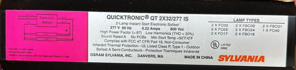Sylvania Quicktronic QT 2X32/277 IS Electronic Fluorescent Ballast, 2-Lamp