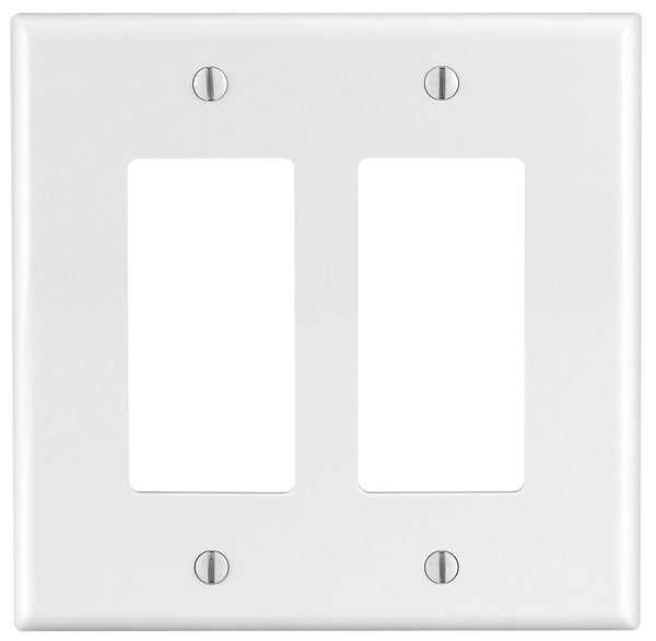 Leviton R52-PJ262-00W 2-Gang Decora/GFCI Decora Wallplate, Midway Size, White